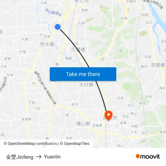 Jinfeng to Yuanlin map
