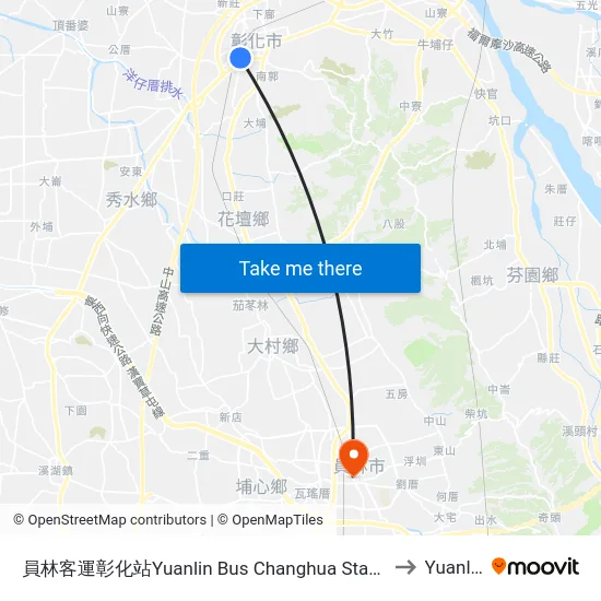 Yuanlin Bus Changhua Station to Yuanlin map