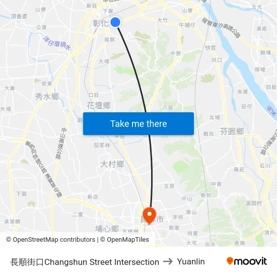Changshun Street Intersection to Yuanlin map