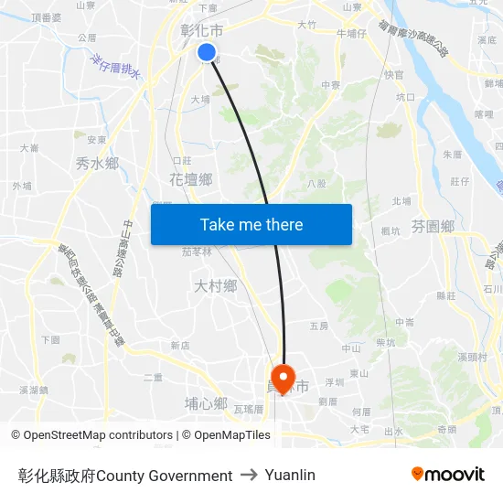 County Government to Yuanlin map