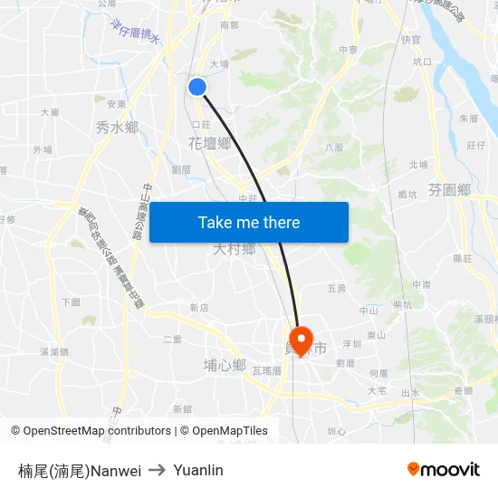 Nanwei to Yuanlin map