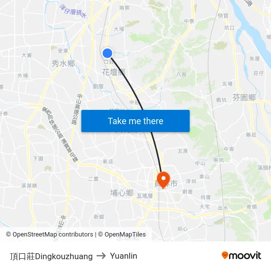 Dingkouzhuang to Yuanlin map