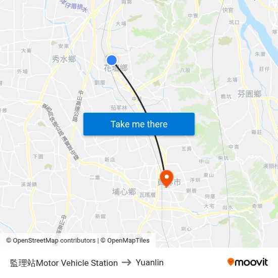 Motor Vehicle Station to Yuanlin map