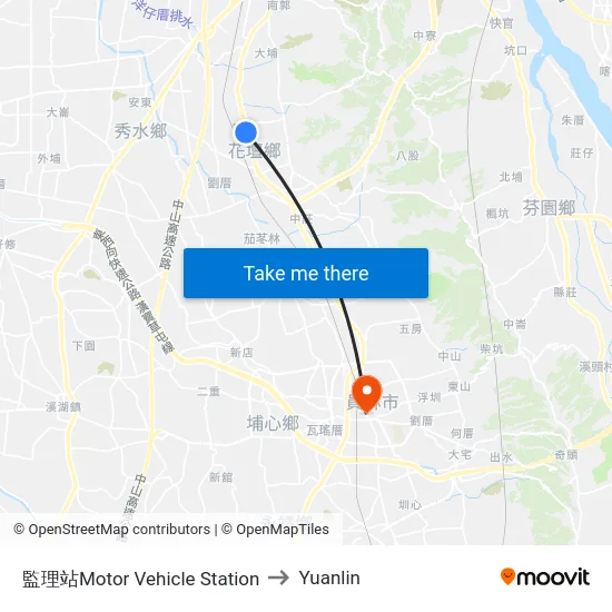 Motor Vehicle Station to Yuanlin map