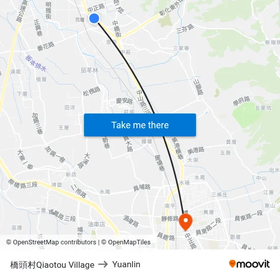 橋頭村Qiaotou Village to Yuanlin map