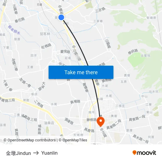 Jindun to Yuanlin map