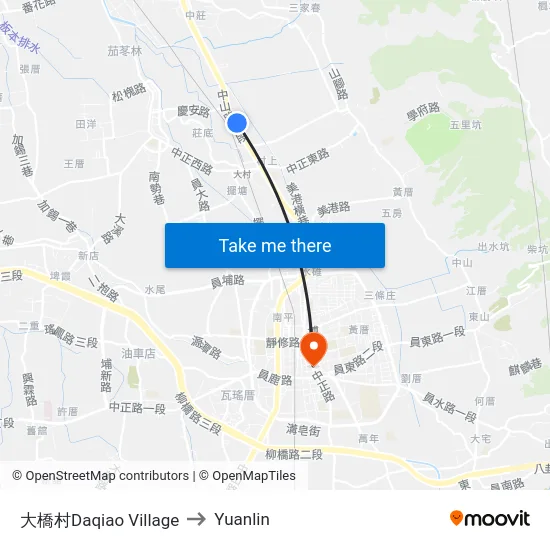 Daqiao Village to Yuanlin map
