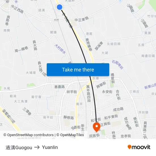 Guogou to Yuanlin map