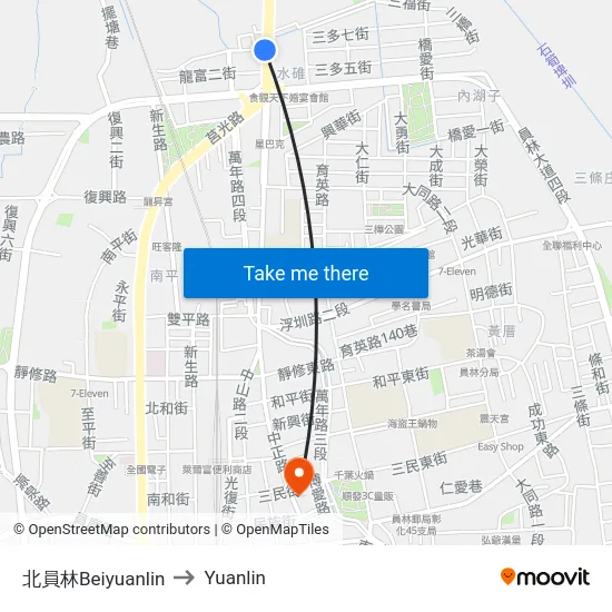 North Yuanlin to Yuanlin map