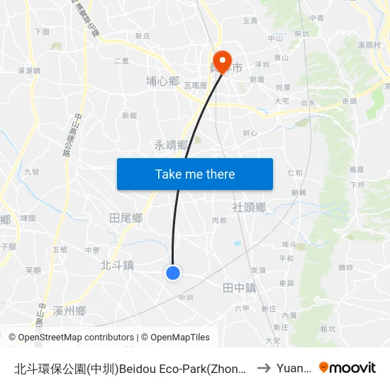 Beidou Eco-Park (Zhongzun) to Yuanlin map