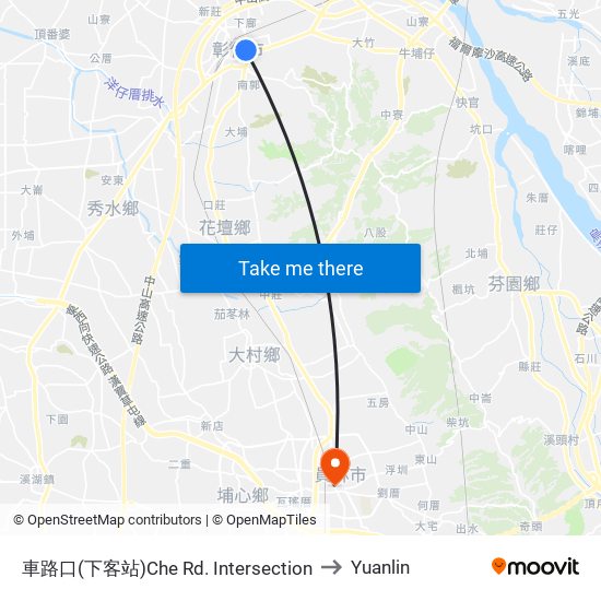 車路口(下客站)Che Rd. Intersection to Yuanlin map