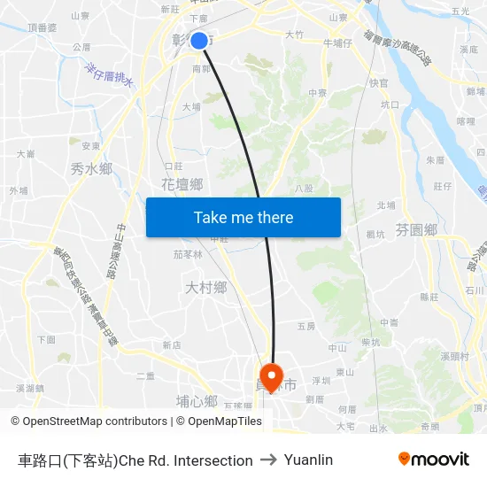Che Rd. Intersection to Yuanlin map