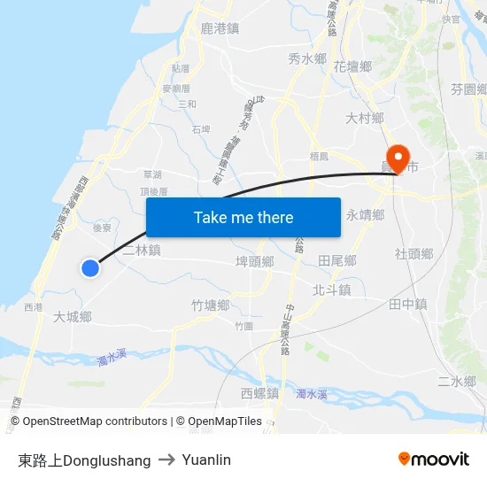 Donglushang to Yuanlin map