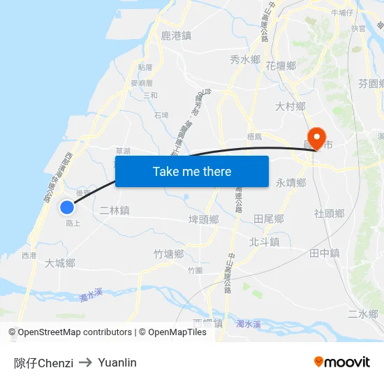 Chenzi to Yuanlin map