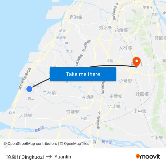 Dingkuozi to Yuanlin map