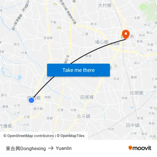 Donghexing to Yuanlin map