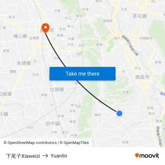 Xiaweizi to Yuanlin map