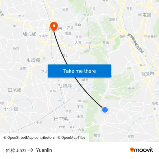 Jinzi to Yuanlin map