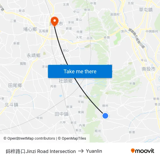 Jinzi Road Intersection to Yuanlin map