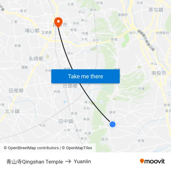 Qingshan Temple to Yuanlin map