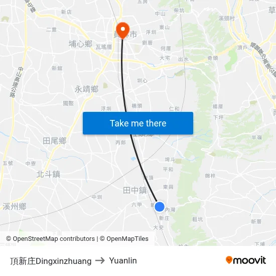 Dingxinzhuang to Yuanlin map