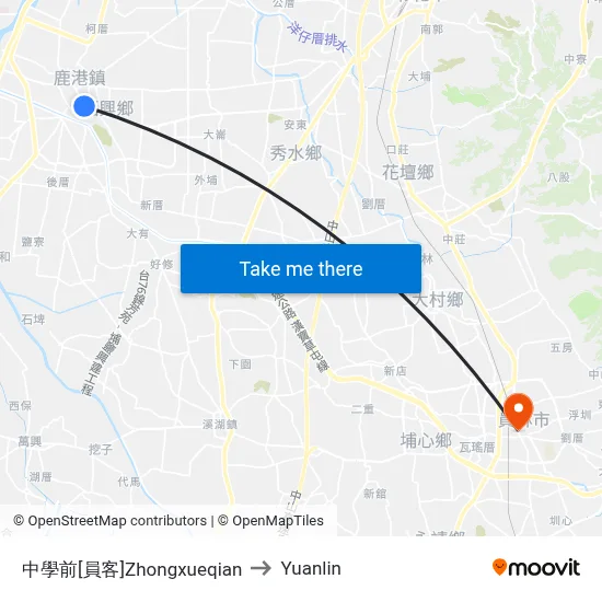 Zhongxueqian to Yuanlin map
