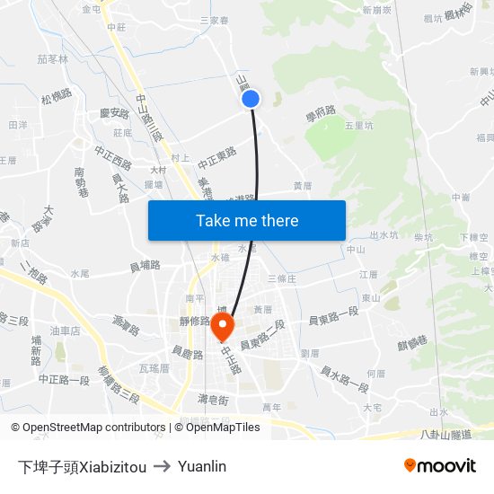 下埤子頭Xiabizitou to Yuanlin map