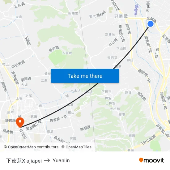 Xiajiapei to Yuanlin map