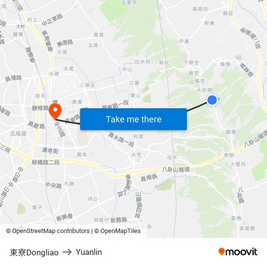 東寮Dongliao to Yuanlin map
