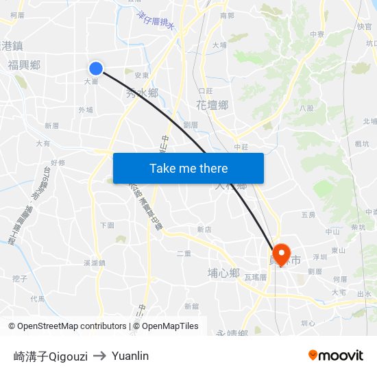 崎溝子Qigouzi to Yuanlin map