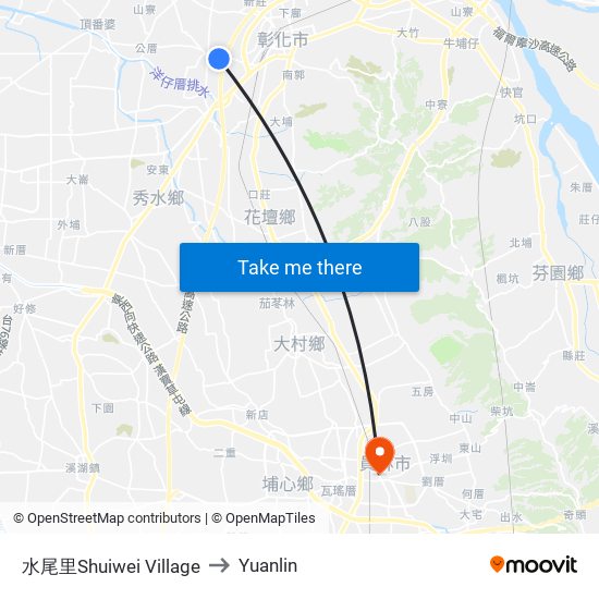 水尾里Shuiwei Village to Yuanlin map