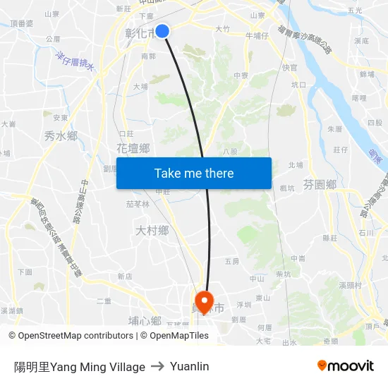 Yang Ming Village to Yuanlin map