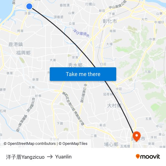 洋子厝Yangzicuo to Yuanlin map