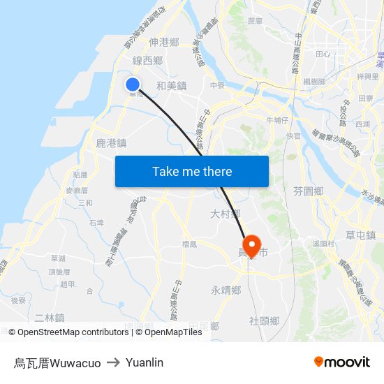 烏瓦厝Wuwacuo to Yuanlin map
