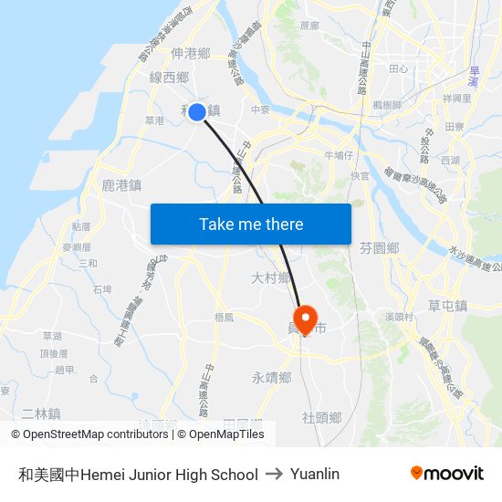 和美國中Hemei Junior High School to Yuanlin map