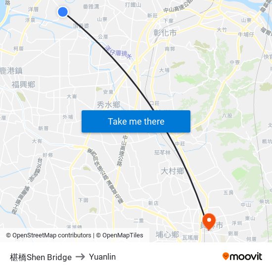 椹橋Shen Bridge to Yuanlin map