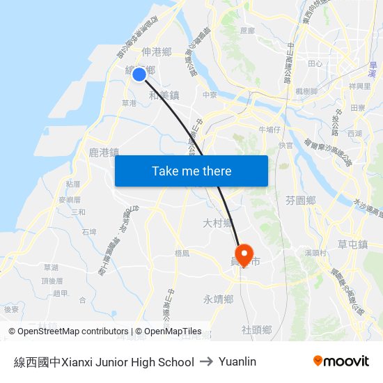 線西國中Xianxi Junior High School to Yuanlin map