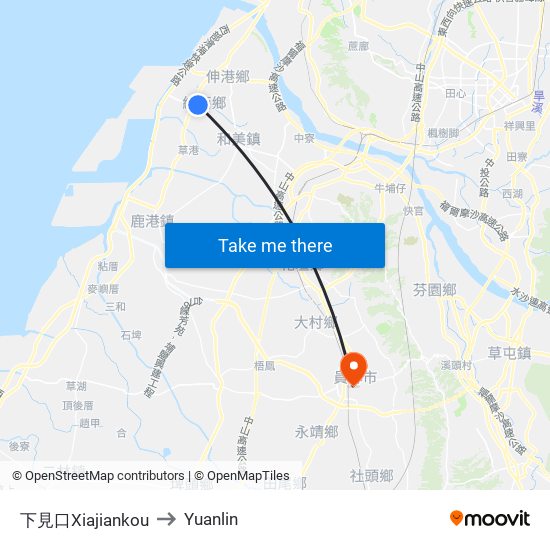 下見口Xiajiankou to Yuanlin map