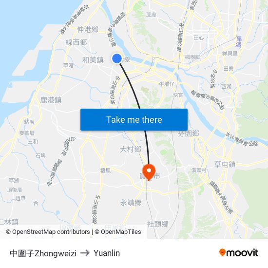 中圍子Zhongweizi to Yuanlin map
