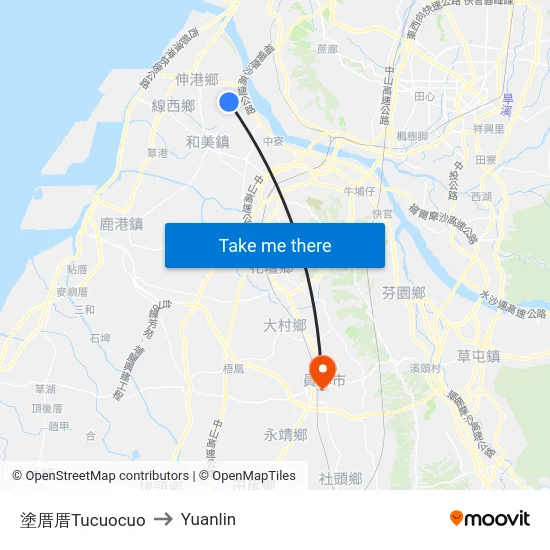 Tucuocuo to Yuanlin map