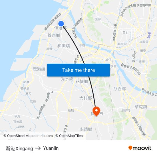新港Xingang to Yuanlin map