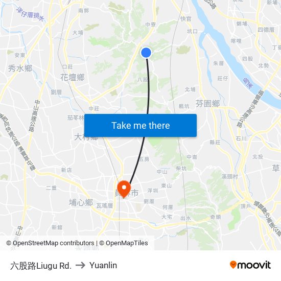 六股路Liugu Rd. to Yuanlin map