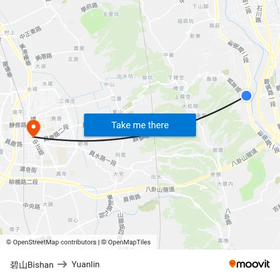 Bishan to Yuanlin map