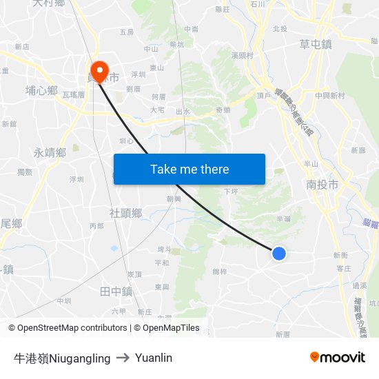 牛港嶺Niugangling to Yuanlin map