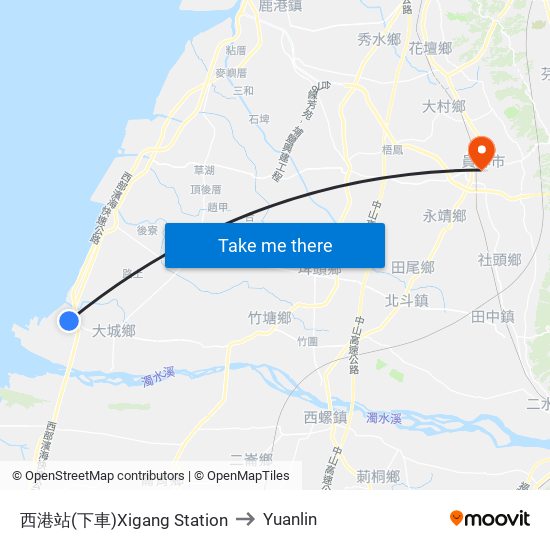 西港站(下車)Xigang Station to Yuanlin map