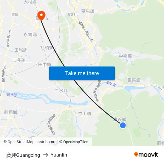 Guangxing to Yuanlin map