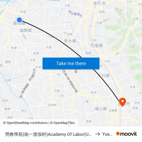 勞教學苑(統一渡假村)Academy Of Labor(Uni-Resort) to Yuanlin map