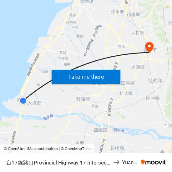 台17線路口Provincial Highway 17 Intersection to Yuanlin map