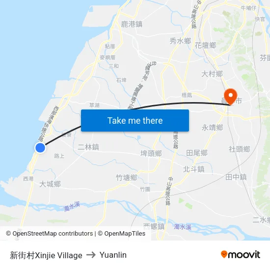 Xinjie Village to Yuanlin map