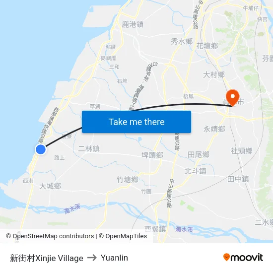 新街村Xinjie Village to Yuanlin map